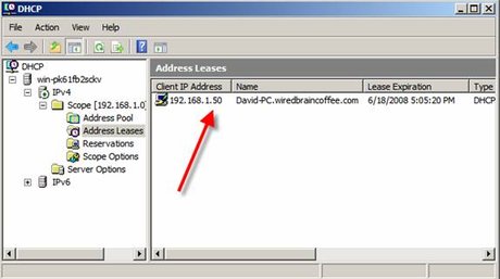Client được liệt kê trong Address Leases