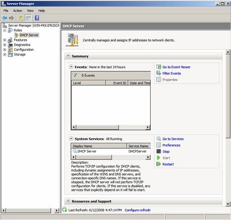 Trình quản lý DHCP Server trong Server Manager