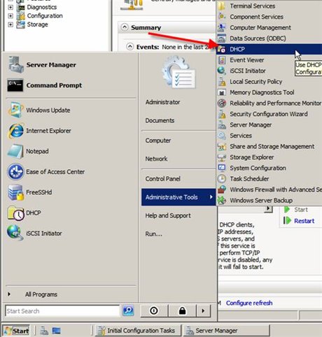 Khởi chạy DHCP Server MMC